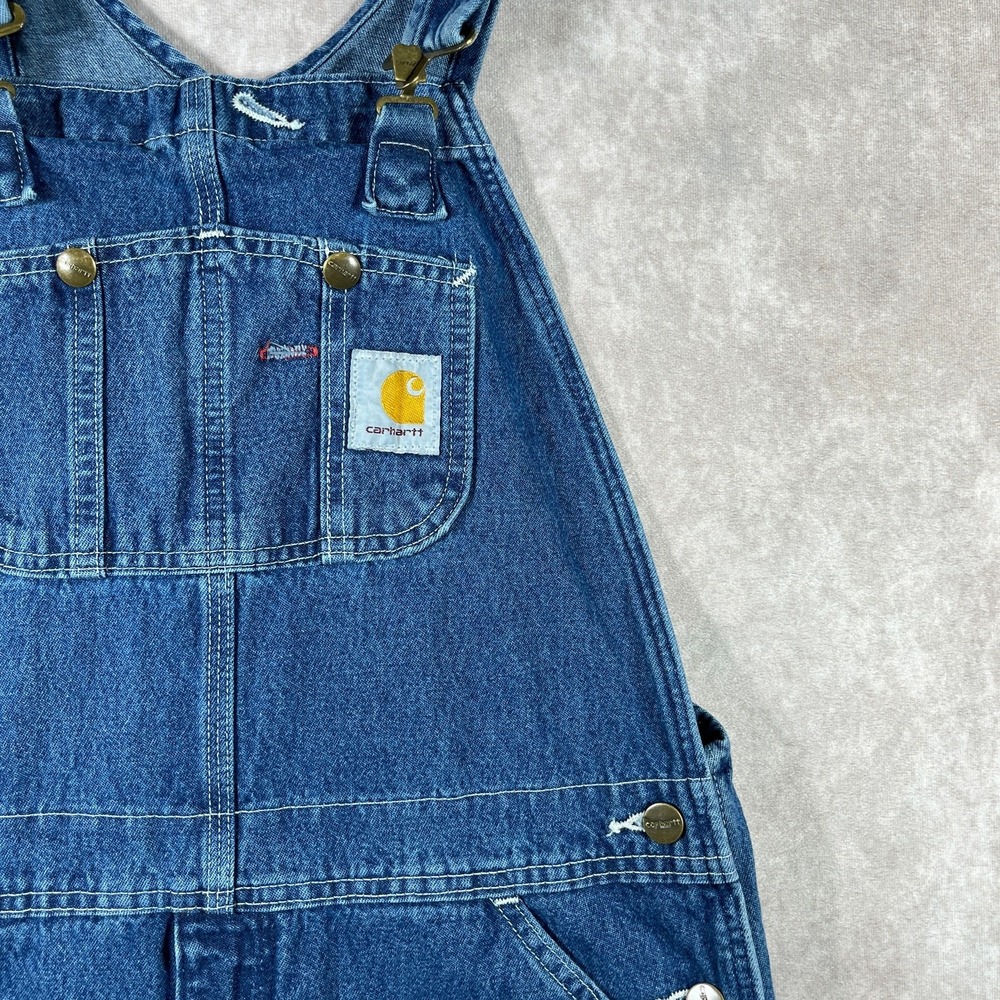 Carhartt Bib Overalls Mens 34X36 Denim Dark Stonewash Workwear Outdoors Farm - Picture 3 of 10